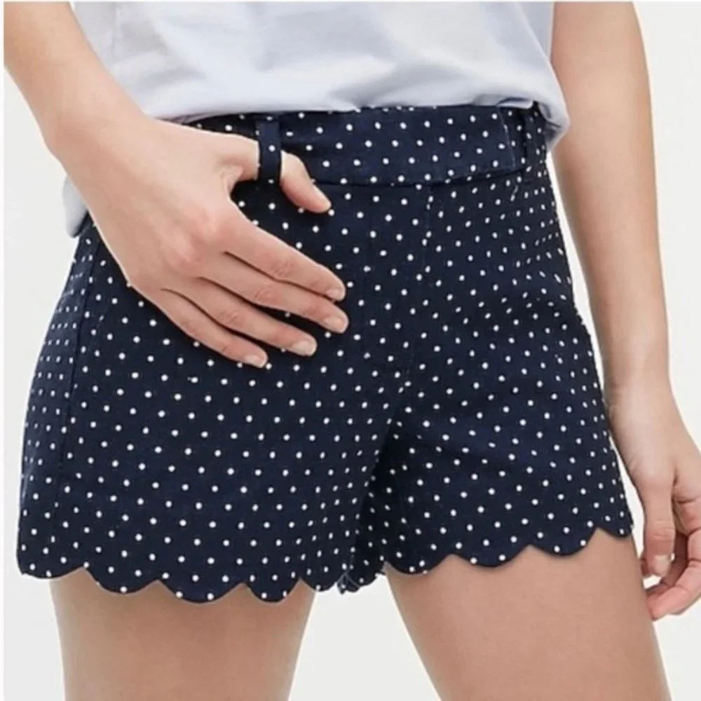 J.Crew Navy Blue White Polka Dot Scalloped Shorts - Picture 1 of 7